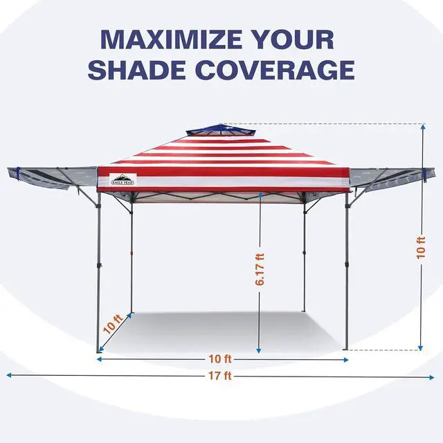 Alt view image 3 of 7 - 17x10 Pop up Gazebo Canopy Tent Outdoor Instant Canopy Shelter with Adjustable Dual Half Awnings (American Flag)