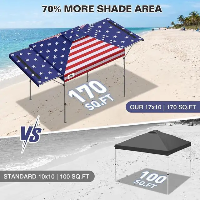 Alt view image 4 of 7 - 17x10 Pop up Gazebo Canopy Tent Outdoor Instant Canopy Shelter with Adjustable Dual Half Awnings (American Flag)