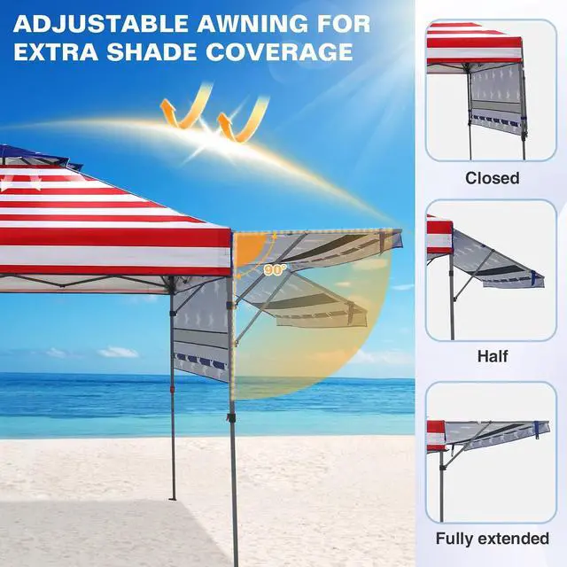 Alt view image 2 of 7 - 17x10 Pop up Gazebo Canopy Tent Outdoor Instant Canopy Shelter with Adjustable Dual Half Awnings (American Flag)