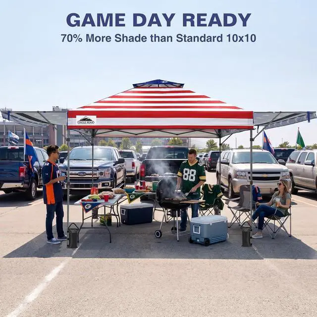 Alt view image 5 of 7 - 17x10 Pop up Gazebo Canopy Tent Outdoor Instant Canopy Shelter with Adjustable Dual Half Awnings (American Flag)