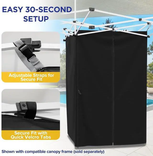 Alt view image 6 of 7 - Portable Privacy Tent Changing Room for Pop Up Canopy Fits Canopies with Cross Bars Outdoor Hanging Privacy Curtain 55.1" L x 55.1" W x 80.7" H, Black