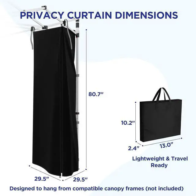 Alt view image 3 of 7 - Portable Privacy Tent Changing Room for Pop Up Canopy Fits Canopies with Cross Bars Outdoor Hanging Privacy Curtain 29.5" L x 29.5" W x 80.7" H, Black