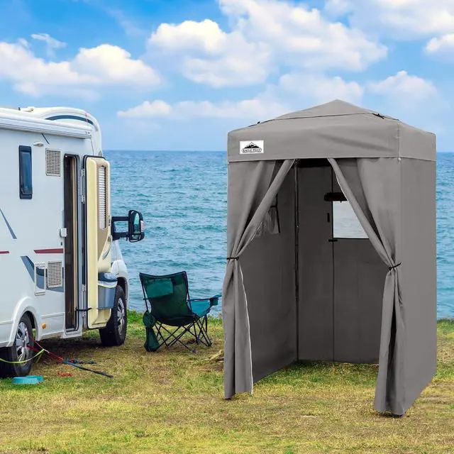 Alt view image 5 of 7 - Flex Ultra Compact 4x4 Pop-up Canopy Tent with Vented Top, Sun Shelter, Fast Set Up Changing Room, Portable Privacy Canopy for Camping, Photoshoots, and More (Gray)