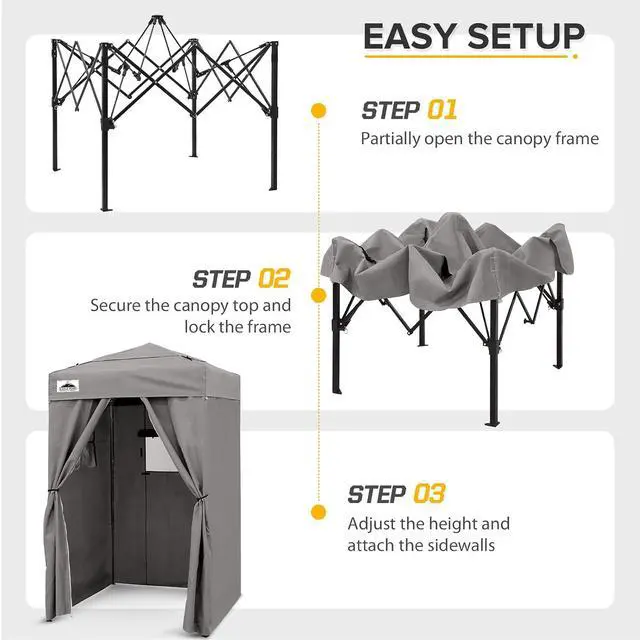 Alt view image 7 of 7 - Flex Ultra Compact 4x4 Pop-up Canopy Tent with Vented Top, Sun Shelter, Fast Set Up Changing Room, Portable Privacy Canopy for Camping, Photoshoots, and More (Gray)