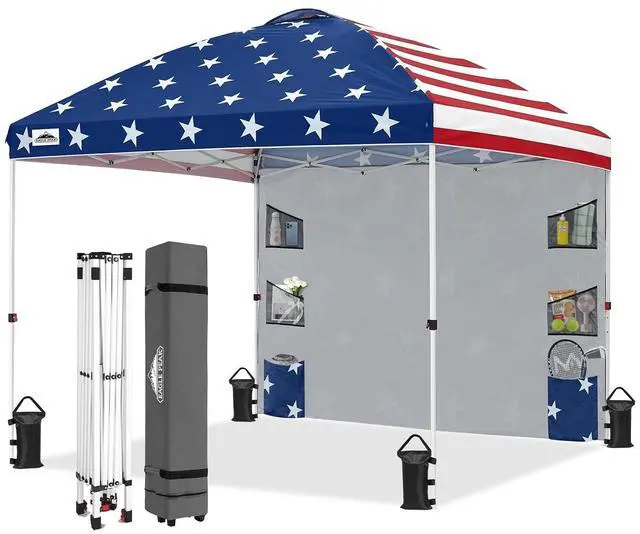 Main image of Commercial Canopy 10x10 with Sidewall Storage, Easy OnePerson Setup Pop Up Canopy Tent with Roller Bag, Stakes, Ropes, and Weight Bags, American Flag