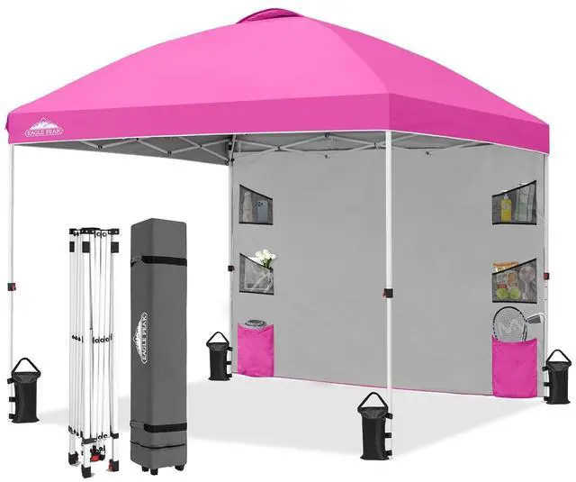Main image of Commercial Canopy 10x10 with Sidewall Storage, Easy OnePerson Setup Pop Up Canopy Tent with Roller Bag, Stakes, Ropes, and Weight Bags, Pink