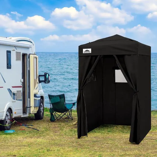 Alt view image 5 of 7 - Flex Ultra Compact 4x4 Pop-up Canopy Tent with Vented Top, Sun Shelter, Fast Set Up Changing Room, Portable Privacy Canopy for Camping, Photoshoots, and More (Black)