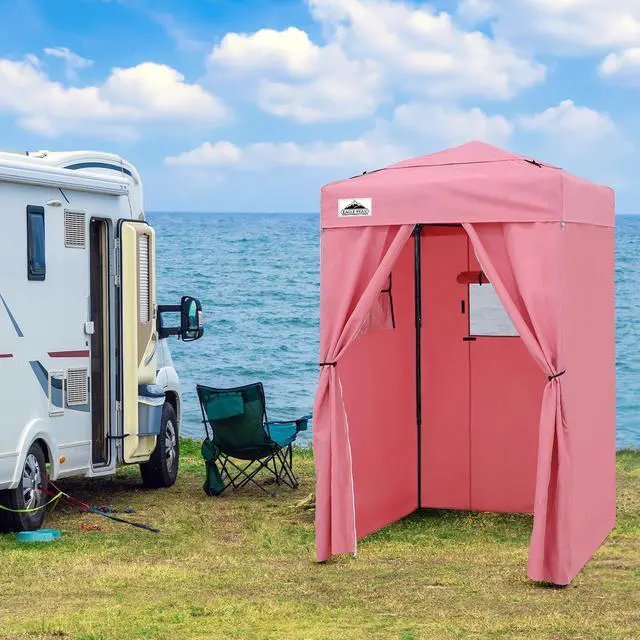 Alt view image 5 of 7 - Flex Ultra Compact 4x4 Pop-up Canopy Tent with Vented Top, Sun Shelter, Fast Set Up Changing Room, Portable Privacy Canopy for Camping, Photoshoots, and More (Pink)