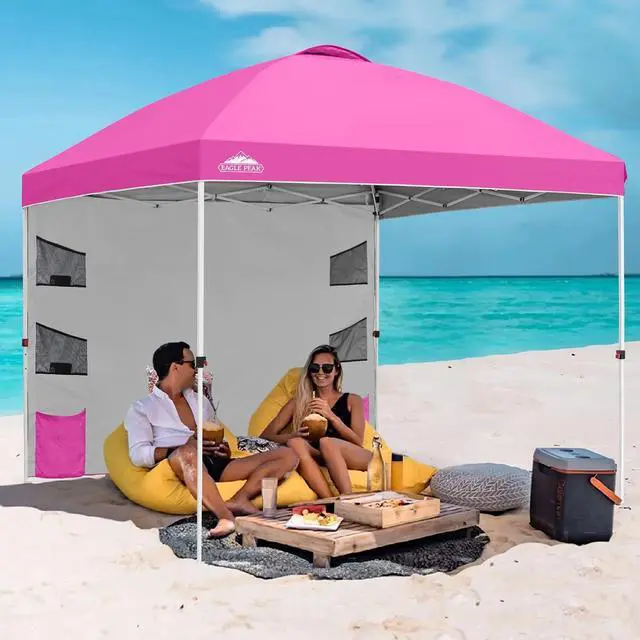 Alt view image 5 of 7 - Commercial Canopy 10x10 with Sidewall Storage, Easy OnePerson Setup Pop Up Canopy Tent with Roller Bag, Stakes, Ropes, and Weight Bags, Pink