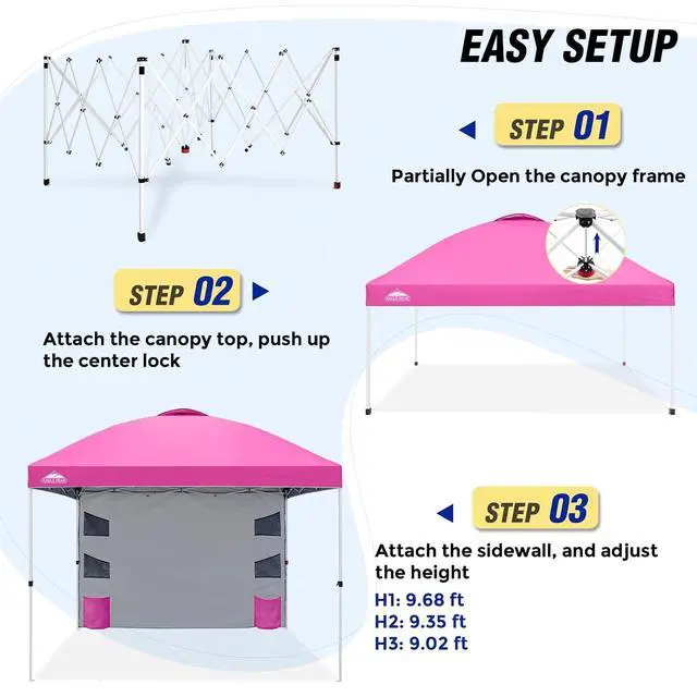 Alt view image 6 of 7 - Commercial Canopy 10x10 with Sidewall Storage, Easy OnePerson Setup Pop Up Canopy Tent with Roller Bag, Stakes, Ropes, and Weight Bags, Pink