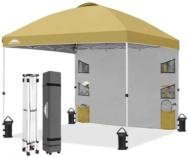 Main image of Commercial Canopy 10x10 with Sidewall Storage, Easy OnePerson Setup Pop Up Canopy Tent with Roller Bag, Stakes, Ropes, and Weight Bags, Beige