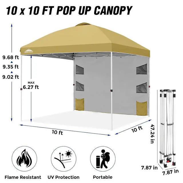 Alt view image 3 of 7 - Commercial Canopy 10x10 with Sidewall Storage, Easy OnePerson Setup Pop Up Canopy Tent with Roller Bag, Stakes, Ropes, and Weight Bags, Beige