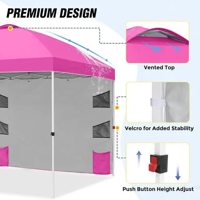 Alt view image 7 of 7 - Commercial Canopy 10x10 with Sidewall Storage, Easy OnePerson Setup Pop Up Canopy Tent with Roller Bag, Stakes, Ropes, and Weight Bags, Pink