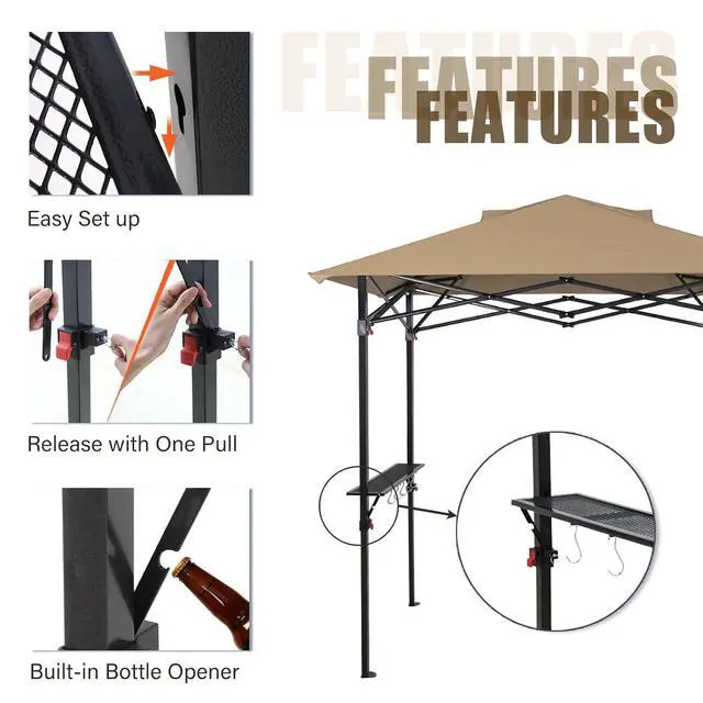 Alt view image 4 of 7 - 8x5 Pop up Grill Gazebo with Carry Bag, Instant Outdoor BBQ Canopy Tent with Air Vent for Barbeque, Picnic and Patio, Beige