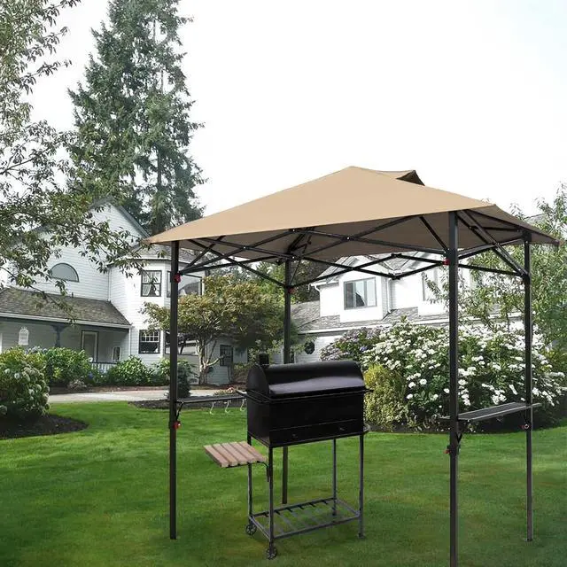 Alt view image 5 of 7 - 8x5 Pop up Grill Gazebo with Carry Bag, Instant Outdoor BBQ Canopy Tent with Air Vent for Barbeque, Picnic and Patio, Beige