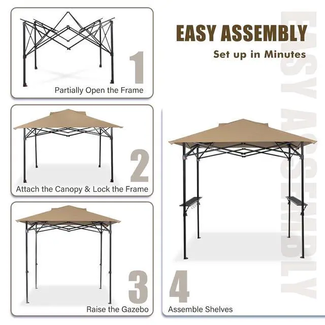 Alt view image 7 of 7 - 8x5 Pop up Grill Gazebo with Carry Bag, Instant Outdoor BBQ Canopy Tent with Air Vent for Barbeque, Picnic and Patio, Beige