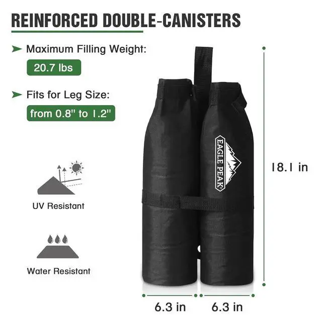 Alt view image 4 of 7 - Canopy Weight Bags 4-Pack, Heavy Duty Sand Bags for Pop Up Canopy Tent, Gazebo, and Greenhouse (Sand Not Included)