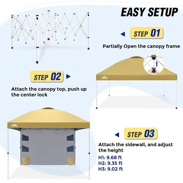Alt view image 6 of 7 - Commercial Canopy 10x10 with Sidewall Storage, Easy OnePerson Setup Pop Up Canopy Tent with Roller Bag, Stakes, Ropes, and Weight Bags, Beige