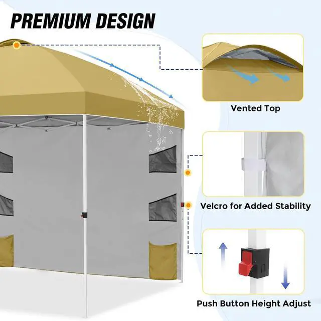 Alt view image 7 of 7 - Commercial Canopy 10x10 with Sidewall Storage, Easy OnePerson Setup Pop Up Canopy Tent with Roller Bag, Stakes, Ropes, and Weight Bags, Beige