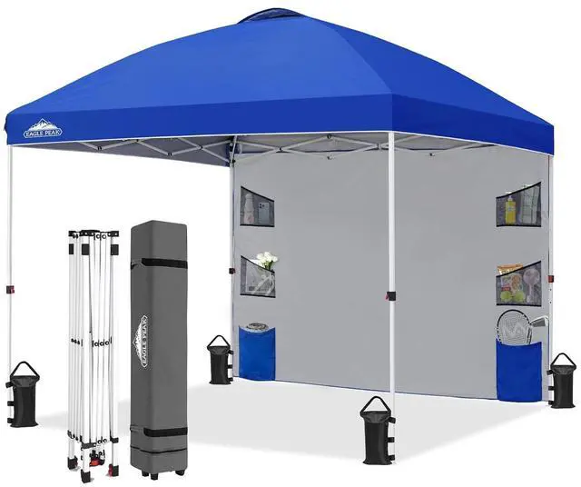 Main image of Commercial Canopy 10x10 with Sidewall Storage, Easy OnePerson Setup Pop Up Canopy Tent with Roller Bag, Stakes, Ropes, and Weight Bags, Blue
