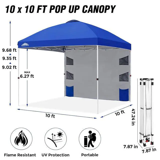 Alt view image 3 of 7 - Commercial Canopy 10x10 with Sidewall Storage, Easy OnePerson Setup Pop Up Canopy Tent with Roller Bag, Stakes, Ropes, and Weight Bags, Blue