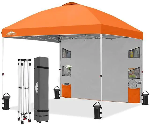 Main image of Commercial Canopy 10x10 with Sidewall Storage, Easy OnePerson Setup Pop Up Canopy Tent with Roller Bag, Stakes, Ropes, and Weight Bags, Orange