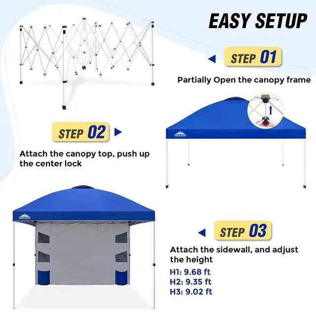 Alt view image 6 of 7 - Commercial Canopy 10x10 with Sidewall Storage, Easy OnePerson Setup Pop Up Canopy Tent with Roller Bag, Stakes, Ropes, and Weight Bags, Blue