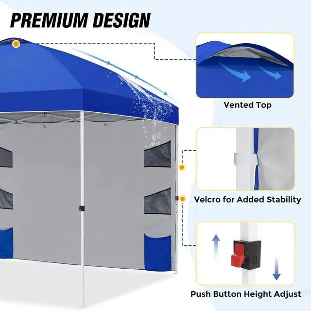Alt view image 7 of 7 - Commercial Canopy 10x10 with Sidewall Storage, Easy OnePerson Setup Pop Up Canopy Tent with Roller Bag, Stakes, Ropes, and Weight Bags, Blue