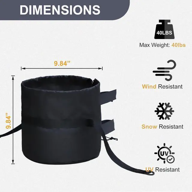 Alt view image 3 of 7 - Pop up Canopy Tent Weight Bags 160 lbs Pack of 4, Gazebo Sand Bags 4pcs Per Set, Sand NOT Included, Black