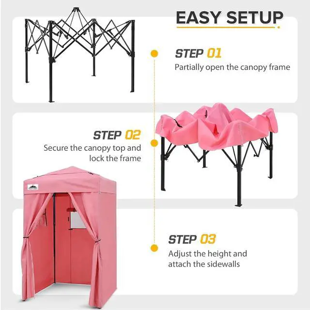Alt view image 7 of 7 - Flex Ultra Compact 4x4 Pop-up Canopy Tent with Vented Top, Sun Shelter, Fast Set Up Changing Room, Portable Privacy Canopy for Camping, Photoshoots, and More (Pink)