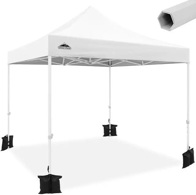 Main image of 10x10 Heavy Duty Pop up Commercial Canopy Tent, Instant Marketplace Sun Shelter with Roller Bag and 4 Sandbags, White