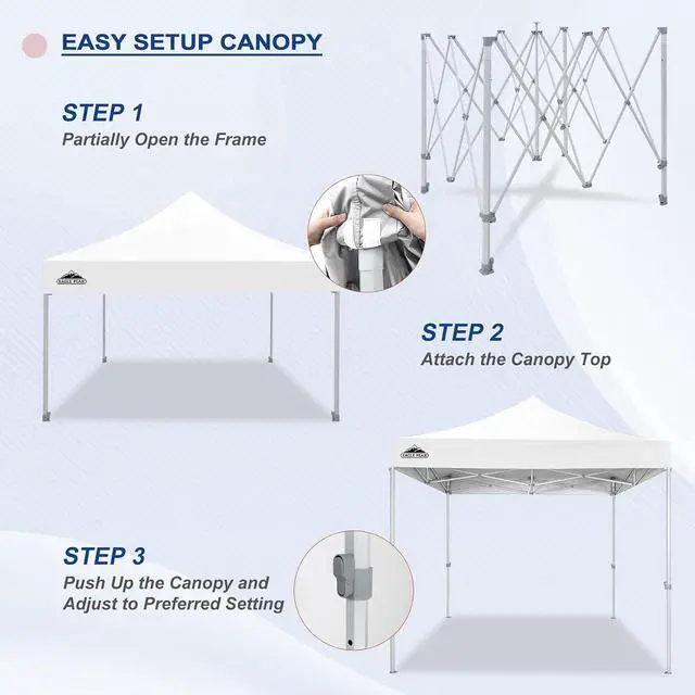 Alt view image 2 of 7 - 10x10 Heavy Duty Pop up Commercial Canopy Tent, Instant Marketplace Sun Shelter with Roller Bag and 4 Sandbags, White