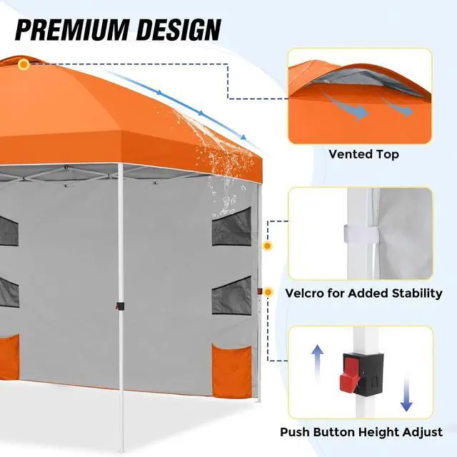 Alt view image 7 of 7 - Commercial Canopy 10x10 with Sidewall Storage, Easy OnePerson Setup Pop Up Canopy Tent with Roller Bag, Stakes, Ropes, and Weight Bags, Orange