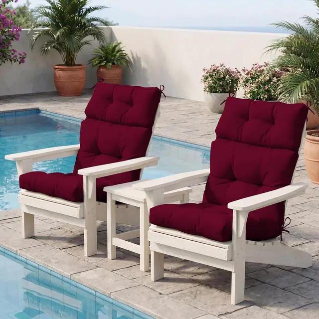 Alt view image 5 of 7 - Tufted Outdoor/Indoor High Back Patio Chair Cushions, 4 Pack, 46'' x 22'', Red Purple