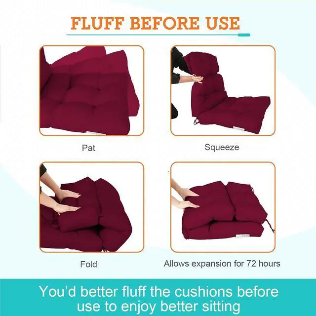 Alt view image 6 of 7 - Tufted Outdoor/Indoor High Back Patio Chair Cushion, 1 Pack, 46'' x 22'', Red Purple