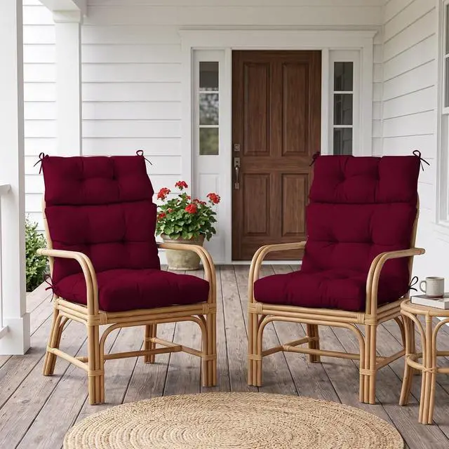 Alt view image 7 of 7 - Tufted Outdoor/Indoor High Back Patio Chair Cushions, 4 Pack, 46'' x 22'', Red Purple