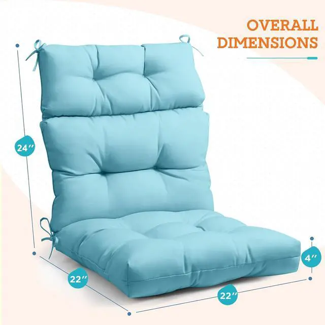 Alt view image 3 of 7 - Tufted Outdoor/Indoor High Back Patio Chair Cushions, 2 Pack, 46'' x 22'', Aqua Blue