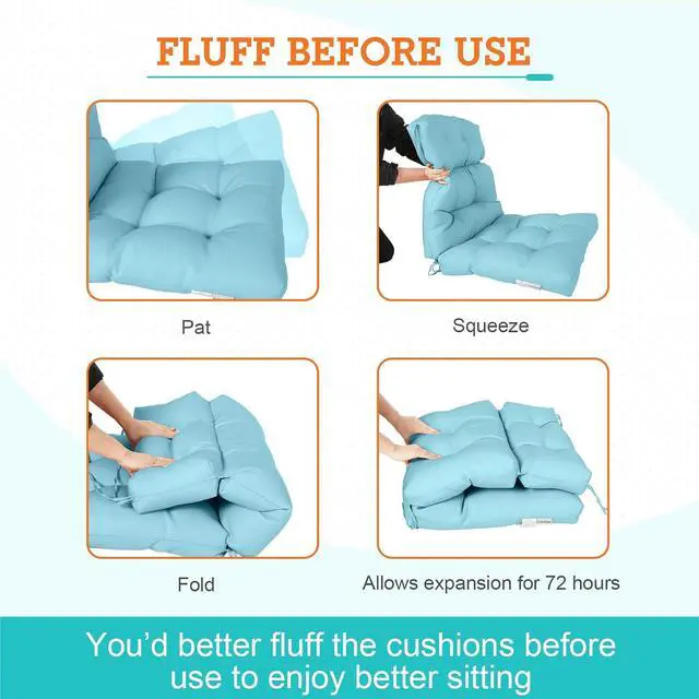 Alt view image 6 of 7 - Tufted Outdoor/Indoor High Back Patio Chair Cushions, 2 Pack, 46'' x 22'', Aqua Blue