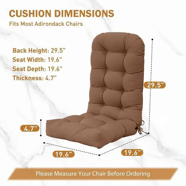 Alt view image 3 of 7 - High Back Adirondack Chair Cushions, 5" Thick Non Slip Tufted Cushion for Outdoor Patio Rocking Chairs, 49x20x5 in, 2 Pack, Mocha