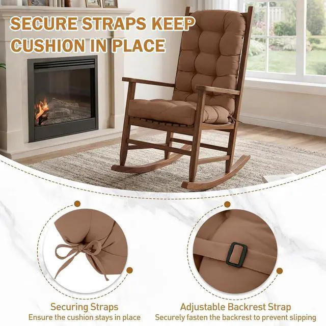 Alt view image 4 of 7 - High Back Adirondack Chair Cushions, 5" Thick Non Slip Tufted Cushion for Outdoor Patio Rocking Chairs, 49x20x5 in, 2 Pack, Mocha