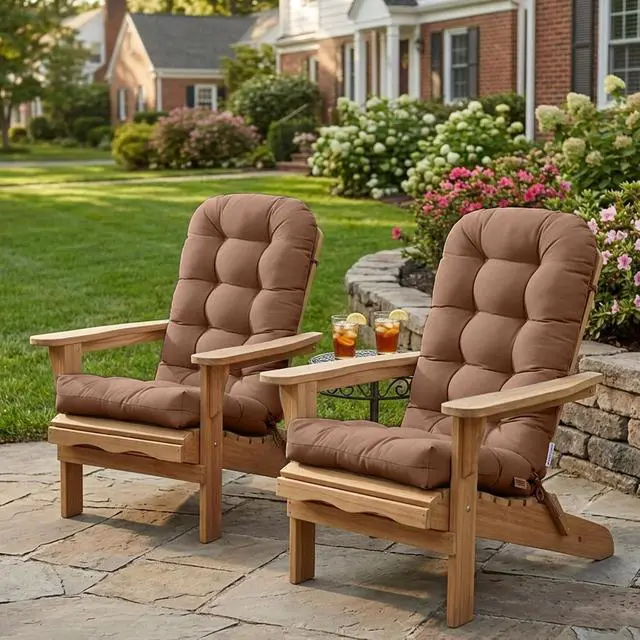 Alt view image 7 of 7 - High Back Adirondack Chair Cushions, 5" Thick Non Slip Tufted Cushion for Outdoor Patio Rocking Chairs, 49x20x5 in, 2 Pack, Mocha