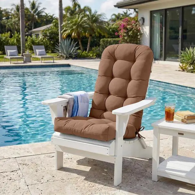 Alt view image 5 of 7 - High Back Adirondack Chair Cushions, 5" Thick Non Slip Tufted Cushion for Outdoor Patio Rocking Chairs, 49x20x5 in, 2 Pack, Mocha