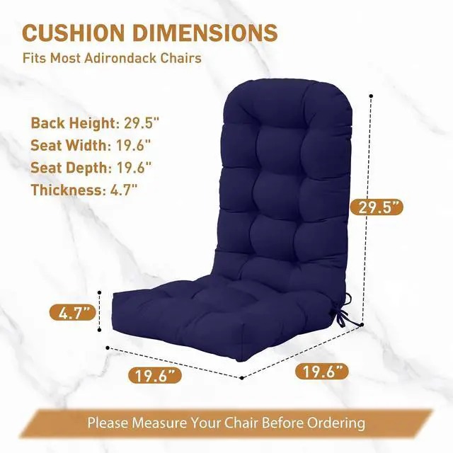 Alt view image 3 of 7 - High Back Adirondack Chair Cushions, 5" Thick Non Slip Tufted Cushion for Outdoor Patio Rocking Chairs, 49x20x5 in, 2 Pack, Dark Blue