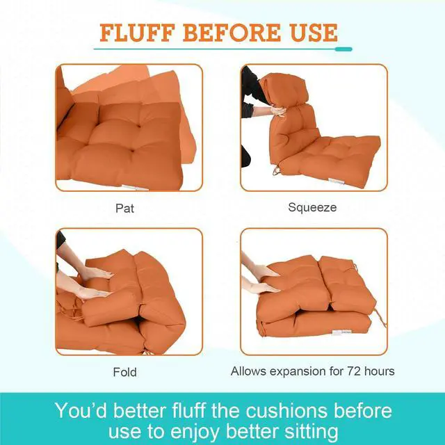 Alt view image 6 of 7 - Tufted Outdoor/Indoor High Back Patio Chair Cushions, 2 Pack, 46'' x 22'', Burnt Orange