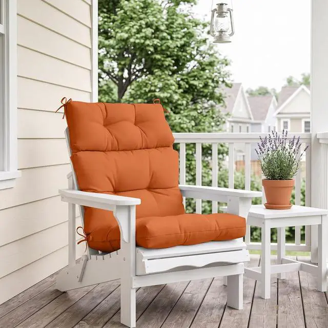 Alt view image 7 of 7 - Tufted Outdoor/Indoor High Back Patio Chair Cushions, 2 Pack, 46'' x 22'', Burnt Orange