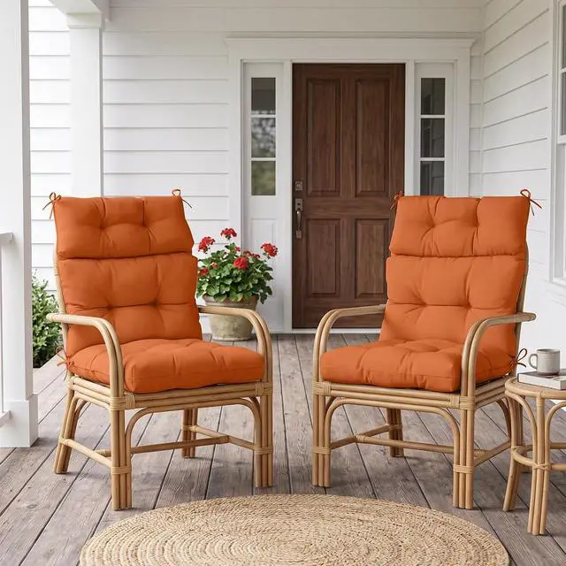 Alt view image 7 of 7 - Tufted Outdoor/Indoor High Back Patio Chair Cushions, 4 Pack, 46'' x 22'', Burnt Orange