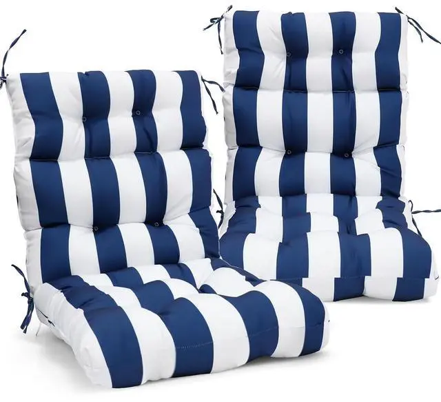 Main image of Tufted Outdoor/Indoor High Back Patio Chair Cushions, 2 Pack, 46'' x 22'', Navy Blue/White
