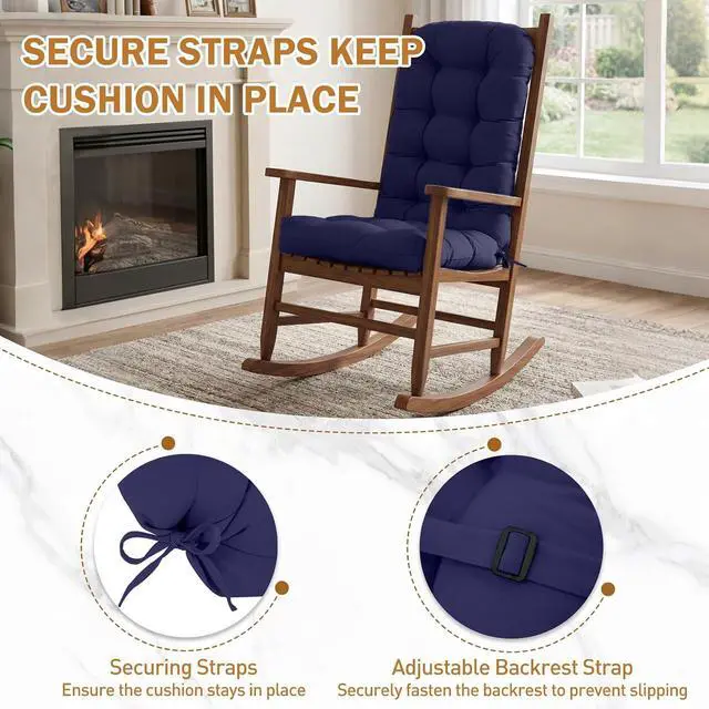 Alt view image 4 of 7 - High Back Adirondack Chair Cushions, 5" Thick Non Slip Tufted Cushion for Outdoor Patio Rocking Chairs, 49x20x5 in, 2 Pack, Dark Blue
