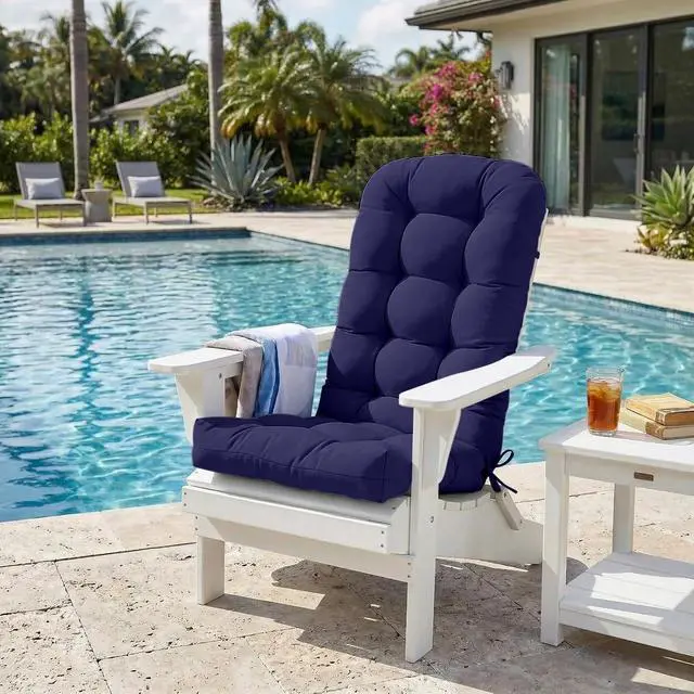 Alt view image 5 of 7 - High Back Adirondack Chair Cushions, 5" Thick Non Slip Tufted Cushion for Outdoor Patio Rocking Chairs, 49x20x5 in, 2 Pack, Dark Blue