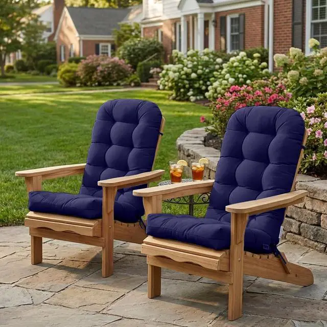 Alt view image 7 of 7 - High Back Adirondack Chair Cushions, 5" Thick Non Slip Tufted Cushion for Outdoor Patio Rocking Chairs, 49x20x5 in, 2 Pack, Dark Blue